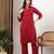 Women red floral embroidered lucknowi chikankari mandarin collar cotton kurta & palazzo sets