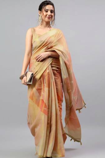 Multicolor tussar printed saree with blouse