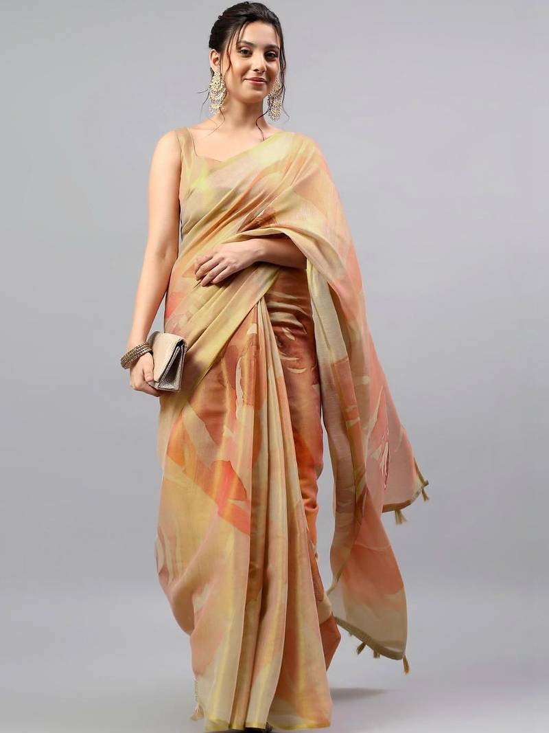 Multicolor tussar printed saree with blouse