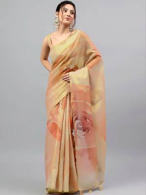 Multicolor tussar printed saree with blouse 2