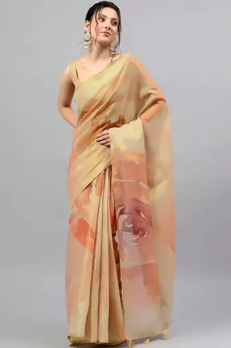 Multicolor tussar printed saree with blouse