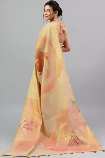 Multicolor tussar printed saree with blouse