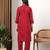 Women red floral embroidered lucknowi chikankari mandarin collar cotton kurta & palazzo sets