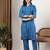 Women blue floral embroidered lucknowi chikankari mandarin collar cotton kurta & palazzo sets