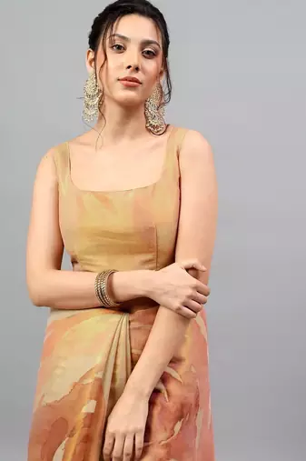 Multicolor tussar printed saree with blouse