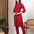 Women red floral embroidered lucknowi chikankari mandarin collar cotton kurta & palazzo sets