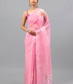 Pink chiffon printed saree with blouse