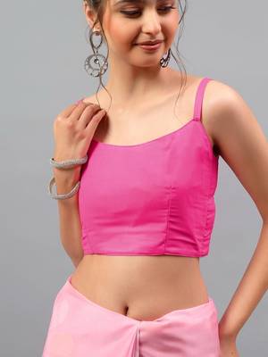 Pink chiffon printed saree with blouse 4