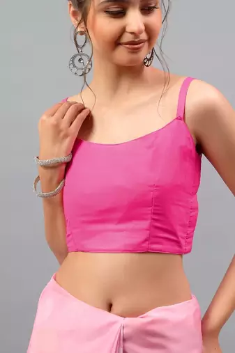 Pink chiffon printed saree with blouse