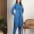 Women blue floral embroidered lucknowi chikankari mandarin collar cotton kurta & palazzo sets