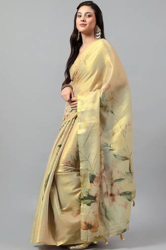 Gold tussar printed saree with blouse