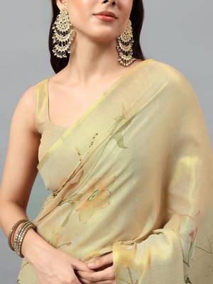 Gold tussar printed saree with blouse 4
