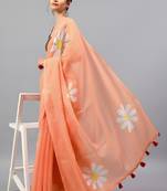Peach linen printed saree with blouse