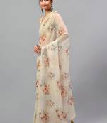 Off white chiffon printed saree with blouse