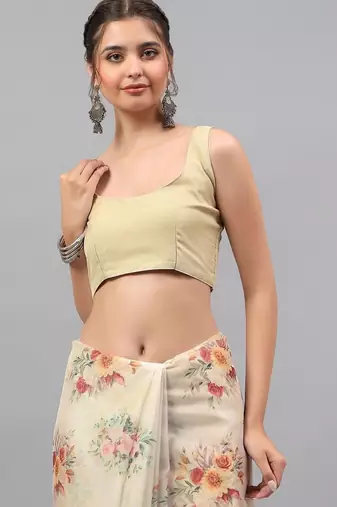 Off white chiffon printed saree with blouse