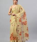 Gold tussar printed saree with blouse