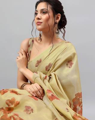 Gold tussar printed saree with blouse 2