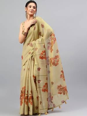Gold tussar printed saree with blouse 4