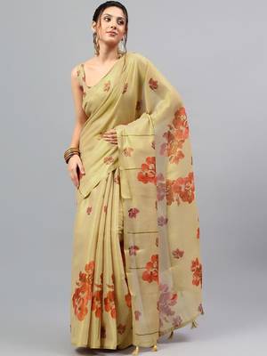 Gold tussar printed saree with blouse 5
