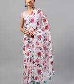 White chiffon printed saree with blouse