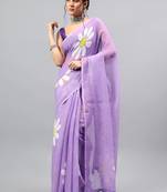 Lavender linen printed saree with blouse