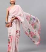 Pink chiffon printed saree with blouse