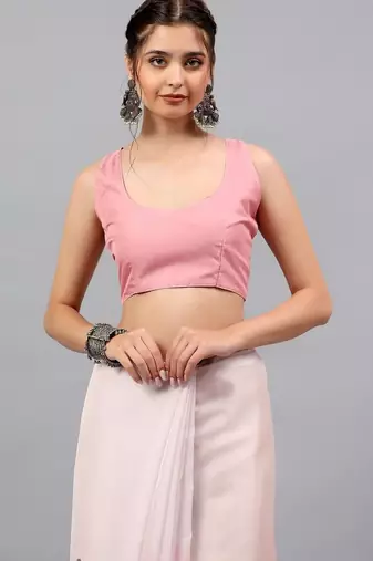 Pink chiffon printed saree with blouse