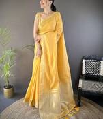 Yellow silk blend woven design saree with blouse