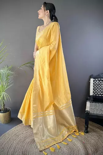 Yellow silk blend woven design saree with blouse