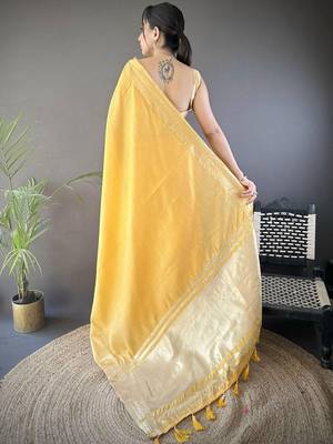 Yellow silk blend woven design saree with blouse 3