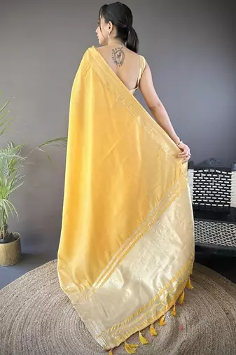 Yellow silk blend woven design saree with blouse