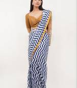Blue linen printed saree with blouse