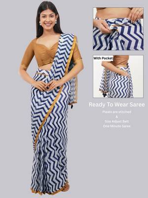 Blue linen printed saree with blouse 2