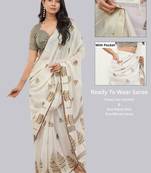 Off white linen printed saree with blouse