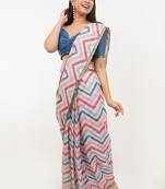 White linen printed saree with blouse