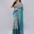 Blue linen printed saree with blouse