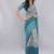 Blue linen printed saree with blouse