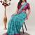Turquoise linen woven design saree with blouse