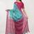 Turquoise linen woven design saree with blouse