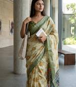 Green linen woven design saree with blouse