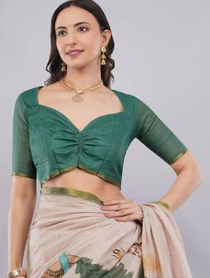 Peach linen printed saree with blouse 5