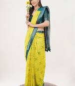 Yellow linen woven design saree with blouse