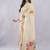 Cream linen printed saree with blouse