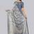 Grey polyester printed saree with blouse