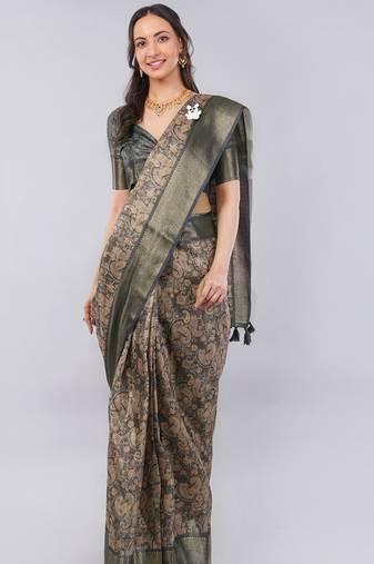 Bronze polyester woven design saree with blouse