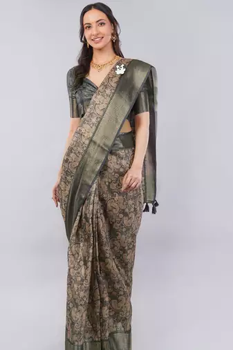 Bronze polyester woven design saree with blouse