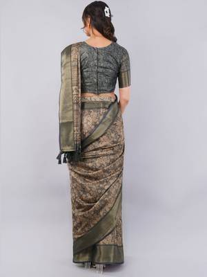 Bronze polyester woven design saree with blouse 3