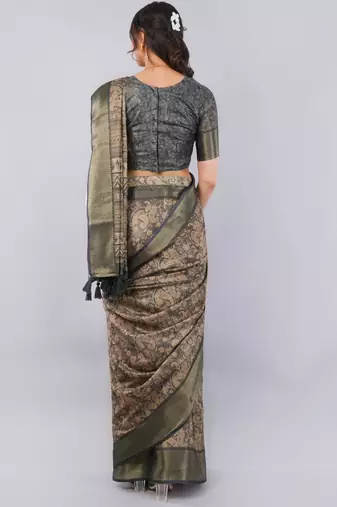 Bronze polyester woven design saree with blouse