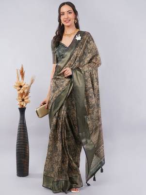 Bronze polyester woven design saree with blouse 4