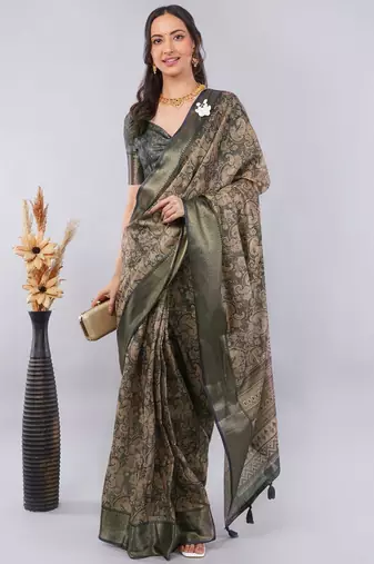 Bronze polyester woven design saree with blouse